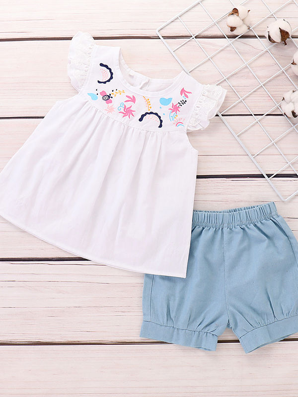 Baby Girl White Top with Shorts