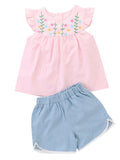 Little Baby Girl Pink Flower Tunic with Blue Shorts