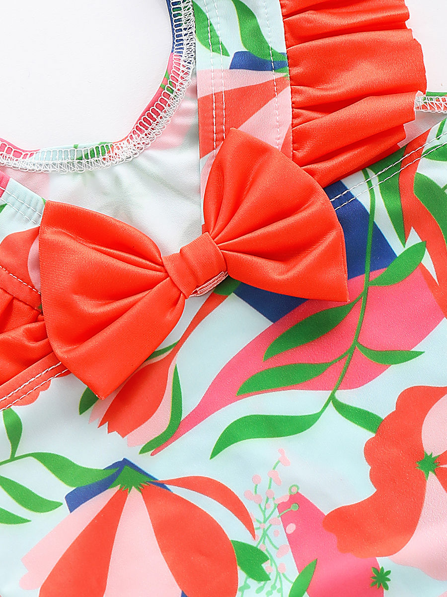 Little Girl Flower Print  Swim Suit