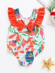 Little Girl Flower Print  Swim Suit