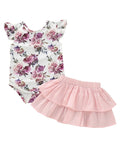 Baby Flutter Sleeve Bodysuit With Pink Skirt