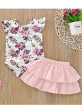 Baby Flutter Sleeve Bodysuit With Pink Skirt