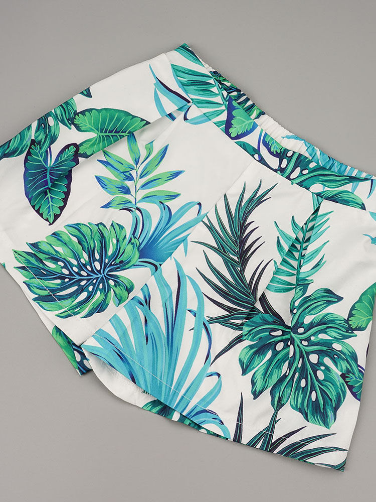 Baby Little Girl Leaf Print Sleeveless Top With Shorts