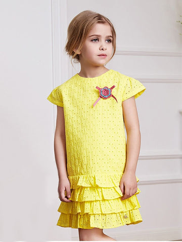 Toddler Little Girl Flower Layered Yellow Dress