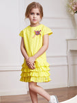 Toddler Little Girl Flower Layered Yellow Dress