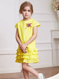 Toddler Little Girl Flower Layered Yellow Dress