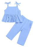 Baby Little Girl Blue Tie Ruffle Top with Pants