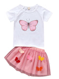 Baby Little Girl Butterfly T-shirt Matching Mesh 3D Butterfly Skirt