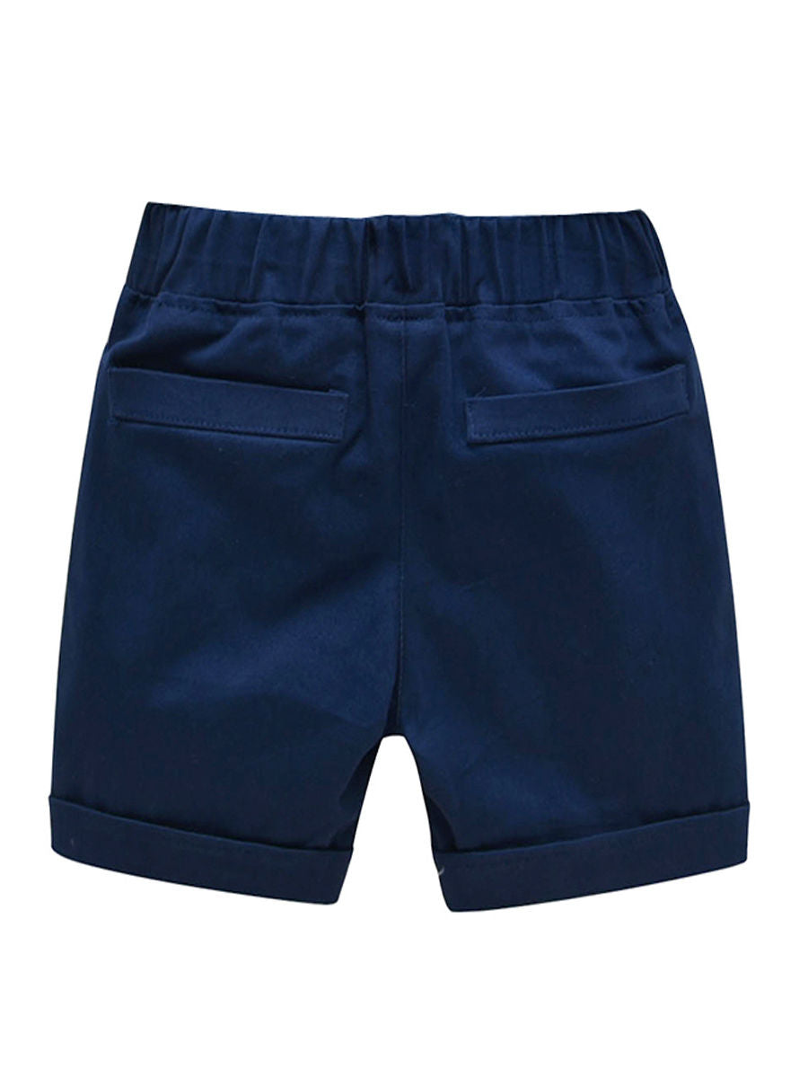 Baby Toddler Boys Blue Shirt Matching Bow Tie With Deep Blue Shorts