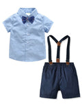 Baby Toddler Boys Blue Shirt Matching Bow Tie With Deep Blue Shorts