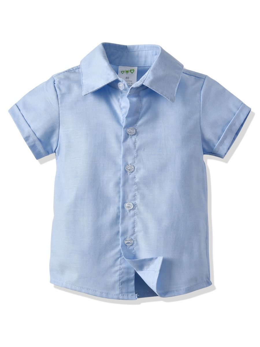 Baby Toddler Boys Blue Shirt Matching Bow Tie With Deep Blue Shorts