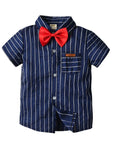 Little Boys Collar Stripe Matching Bow with Shorts