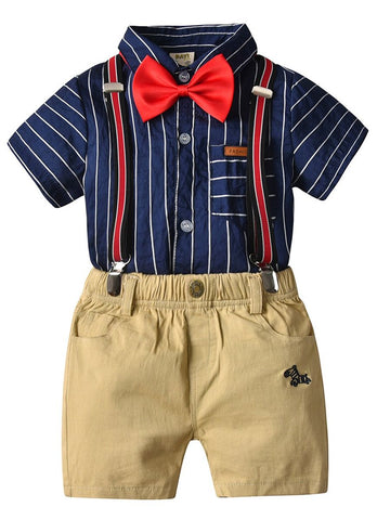 Little Boys Collar Stripe Matching Bow with Shorts