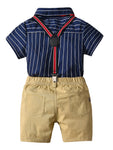Little Boys Collar Stripe Matching Bow with Shorts