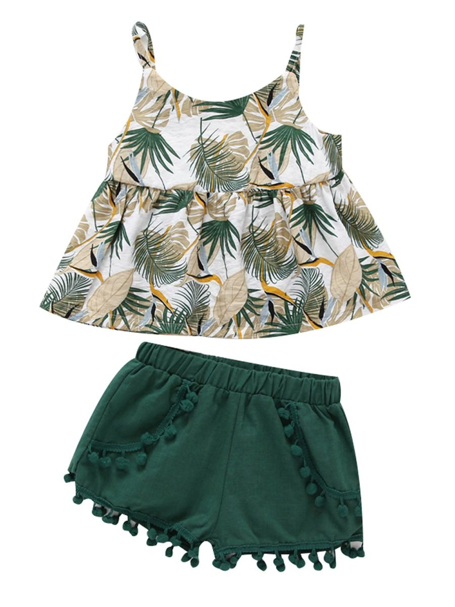 Baby Little Girl Leaf Print Top with Shorts