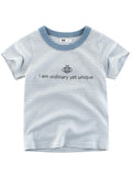 I am ordinary yet unique Letters Print Stripe T-shirt for Kids 