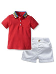 Boys Rainbow Color Collar Polo T-shirt With Shorts