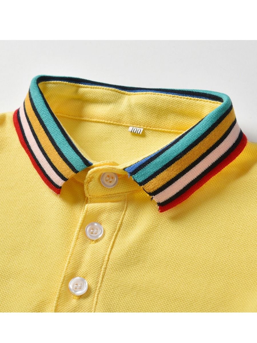 Boys Rainbow Color Collar Polo T-shirt With Shorts
