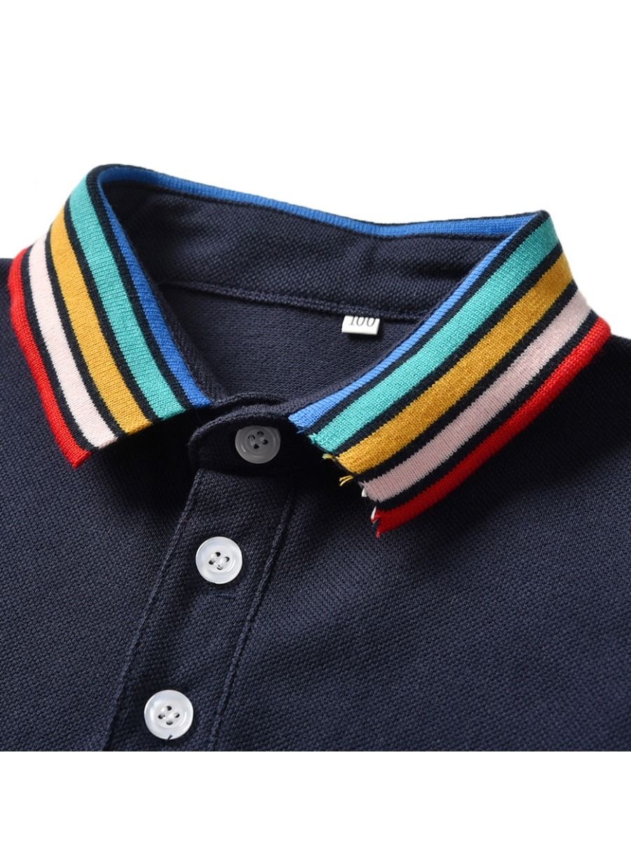 Boys Rainbow Color Collar Polo T-shirt With Shorts