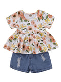 Baby Toddler Girl Flower Tunic With Denim Shorts