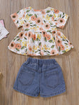 Baby Toddler Girl Flower Tunic With Denim Shorts