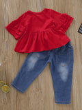 Baby Toddler Girl Tunic With Flower Ripped Jeans