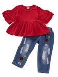 Baby Toddler Girl Tunic With Flower Ripped Jeans