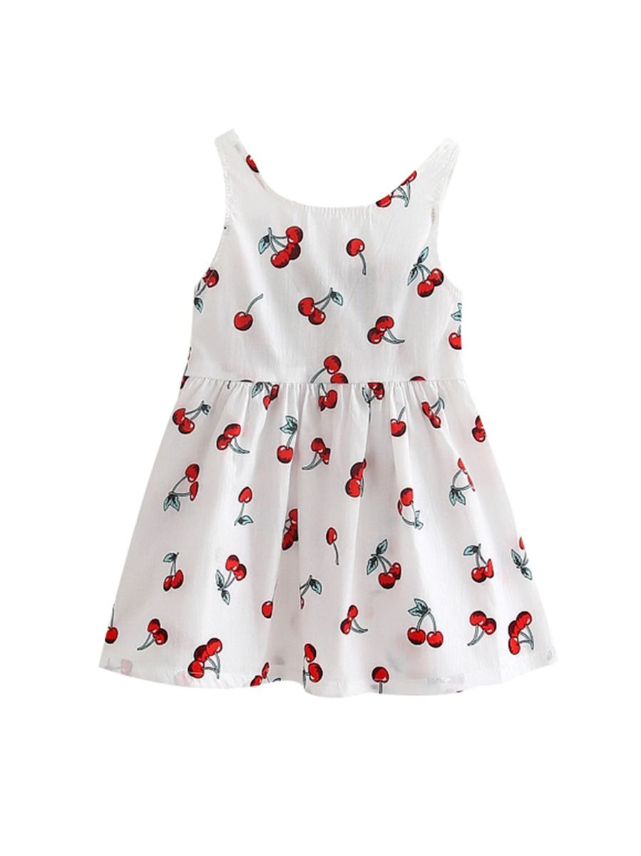 Toddler Girl Cherry Print Sleeveless Dress	