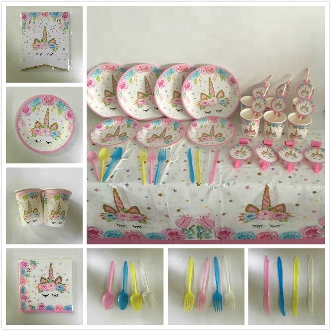 Unicorn Party Tableware Set Serves 32, 228 Piece