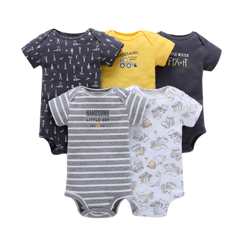 FirstYawn Eco-Friendly 5-pack baby bodysuits - Blue Gray Pattern