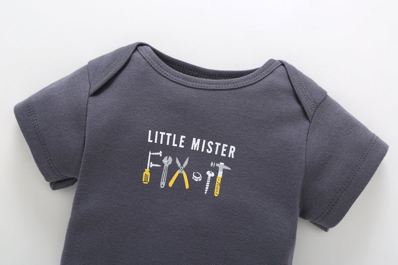 FirstYawn Eco-Friendly 5-pack baby bodysuits - Blue Gray Pattern