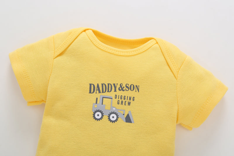 FirstYawn Eco-Friendly 5-pack baby bodysuits - Blue Gray Pattern
