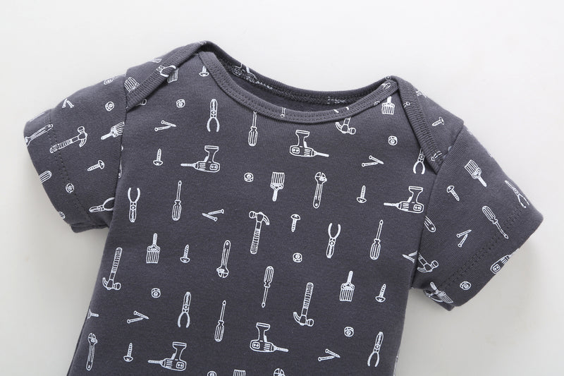 FirstYawn Eco-Friendly 5-pack baby bodysuits - Blue Gray Pattern