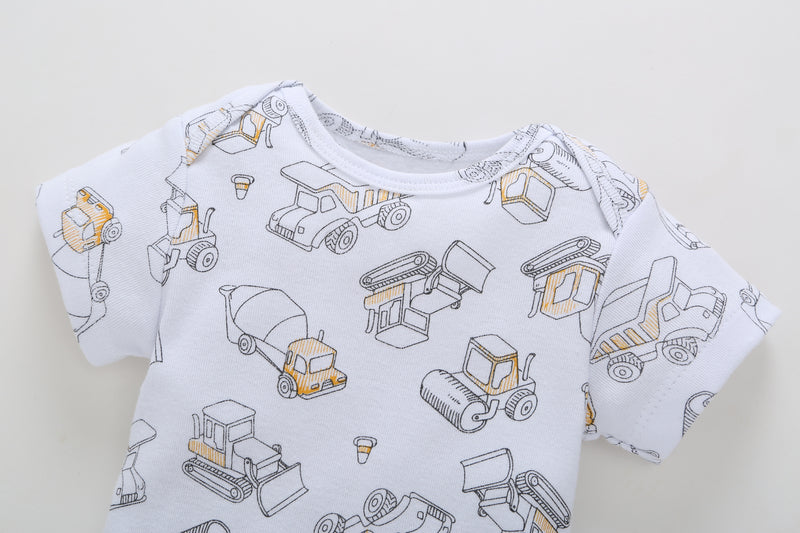 FirstYawn Eco-Friendly 5-pack baby bodysuits - Blue Gray Pattern