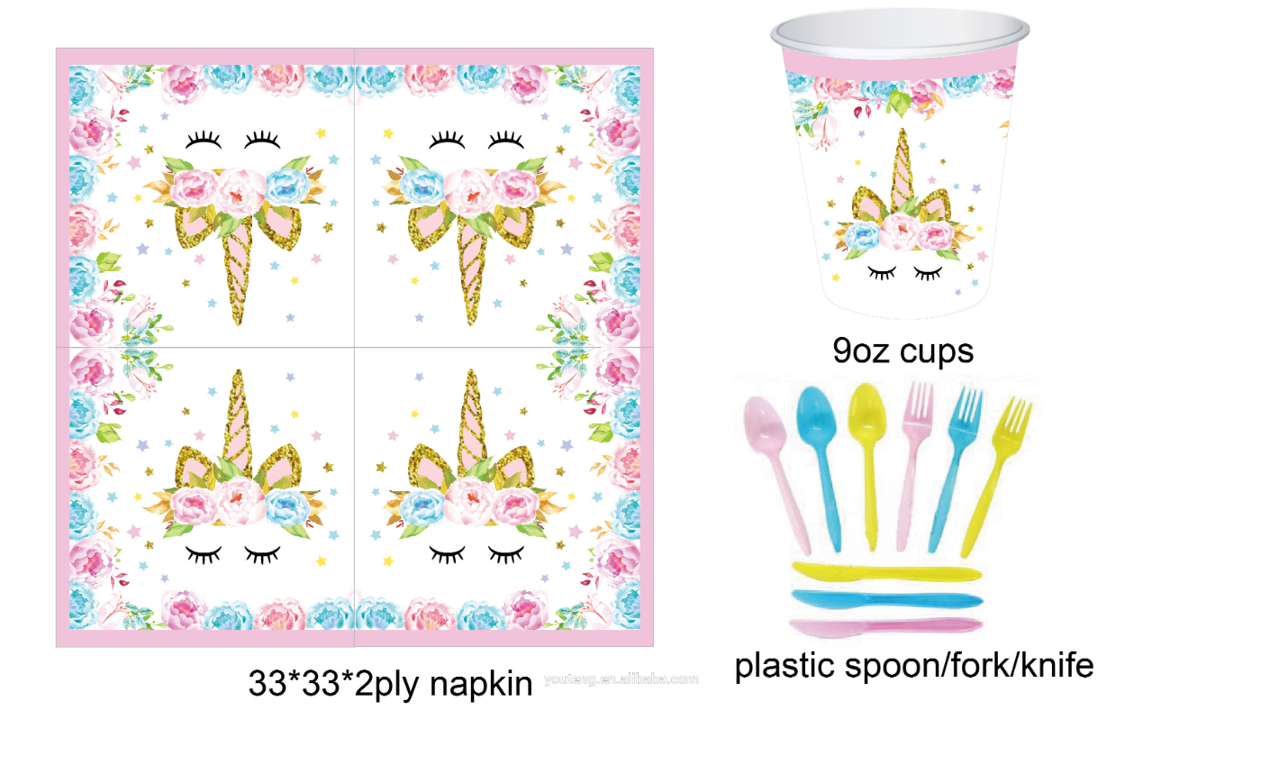 Unicorn Party Tableware Set Serves 32, 228 Piece